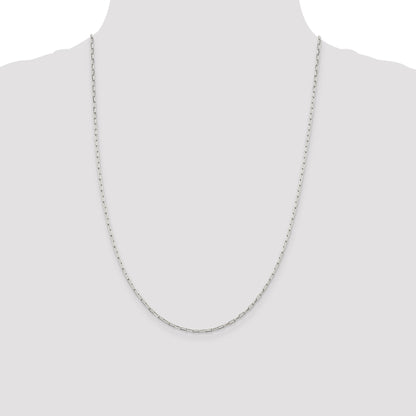 24 Inch Sterling Silver 2mm Elongated Open Link Chain Necklace