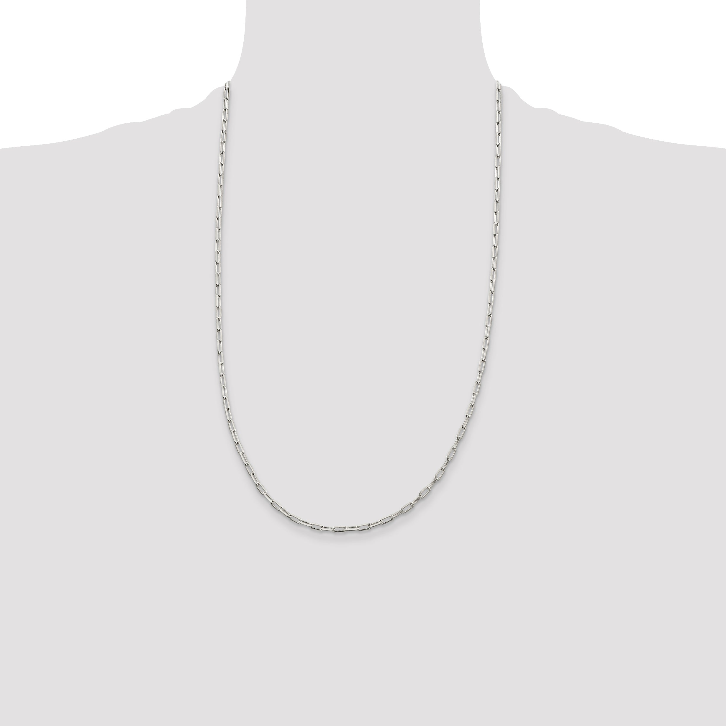 26 Inch Sterling Silver 2mm Elongated Open Link Chain Necklace