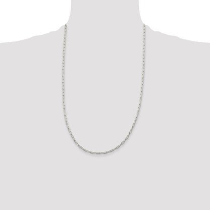 26 Inch Sterling Silver 2mm Elongated Open Link Chain Necklace
