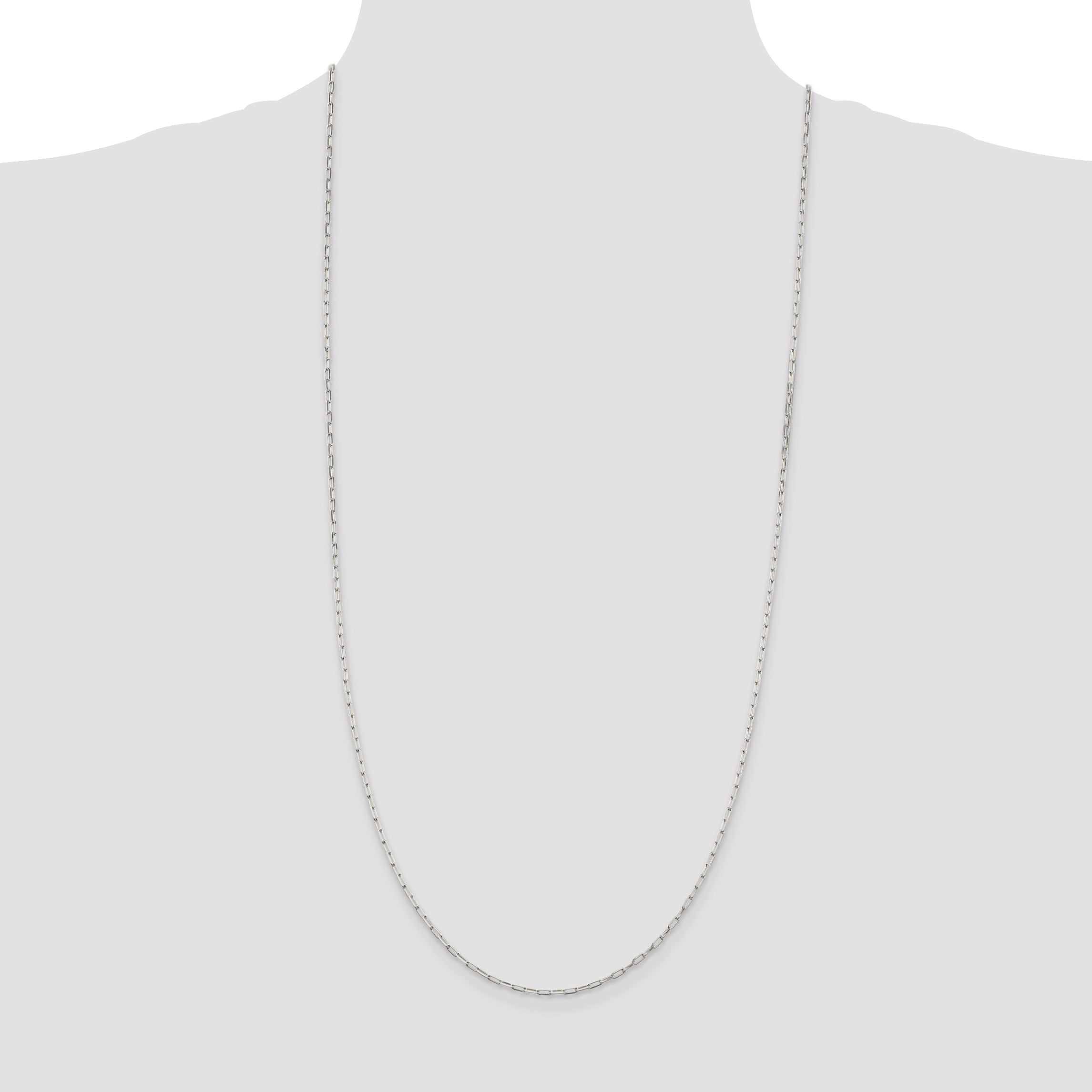 30 Inch Sterling Silver 2mm Elongated Open Link Chain Necklace