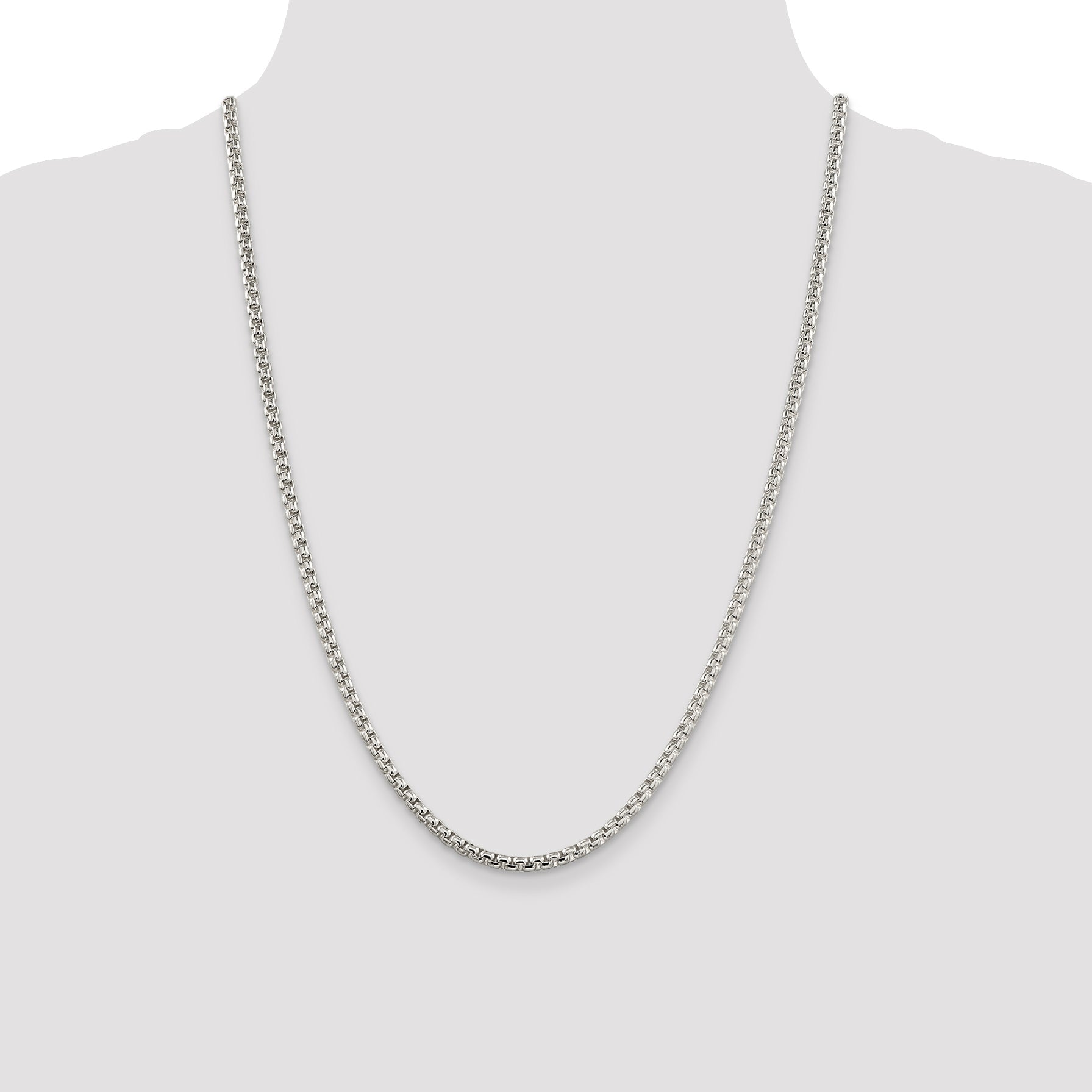 24 Inch Sterling Silver 3.6mm Round Box Chain Necklace