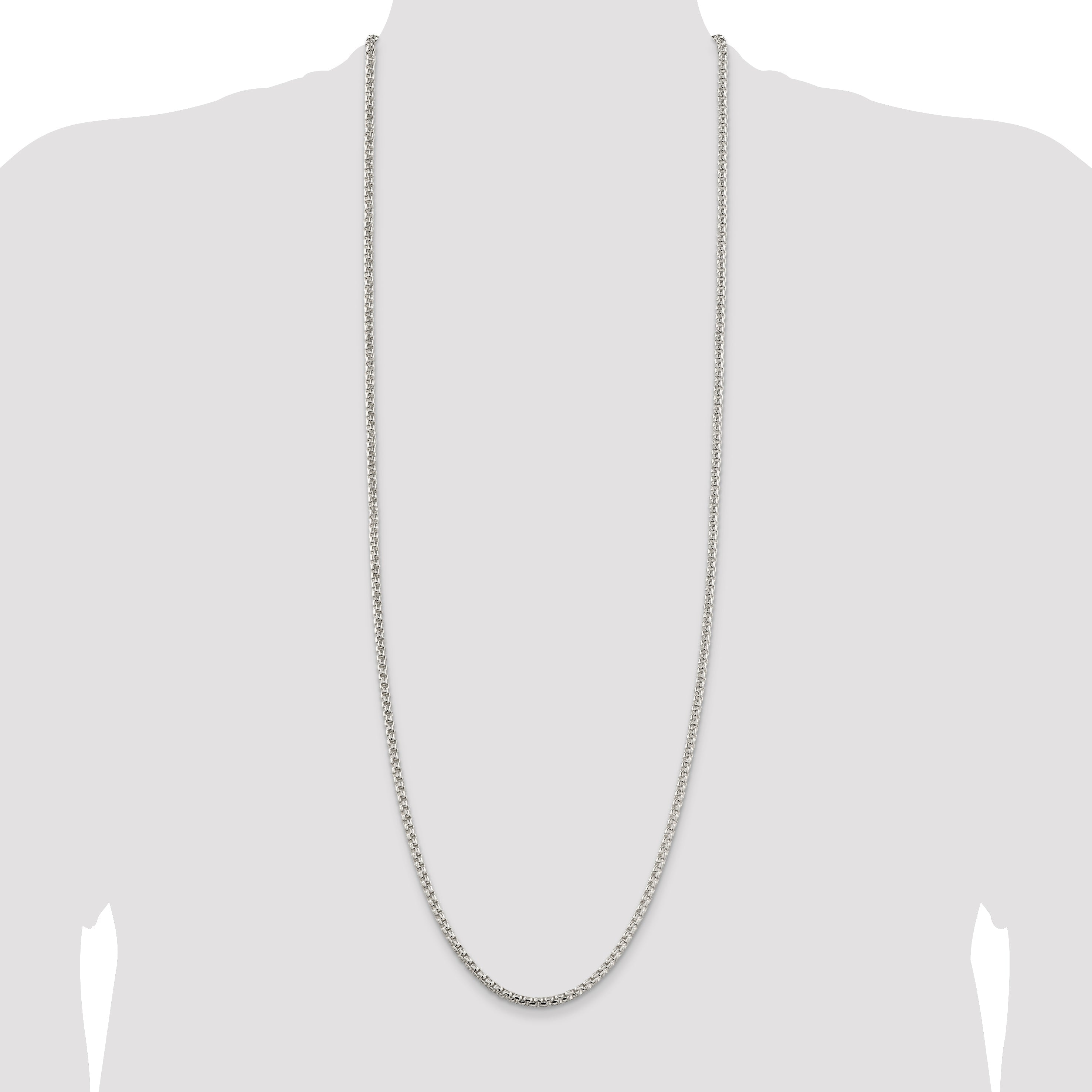 36 Inch Sterling Silver 3.6mm Round Box Chain Necklace