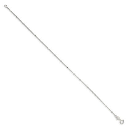 10 Inch Sterling Silver 1.25mm Rolo With Beads Chain Anklet