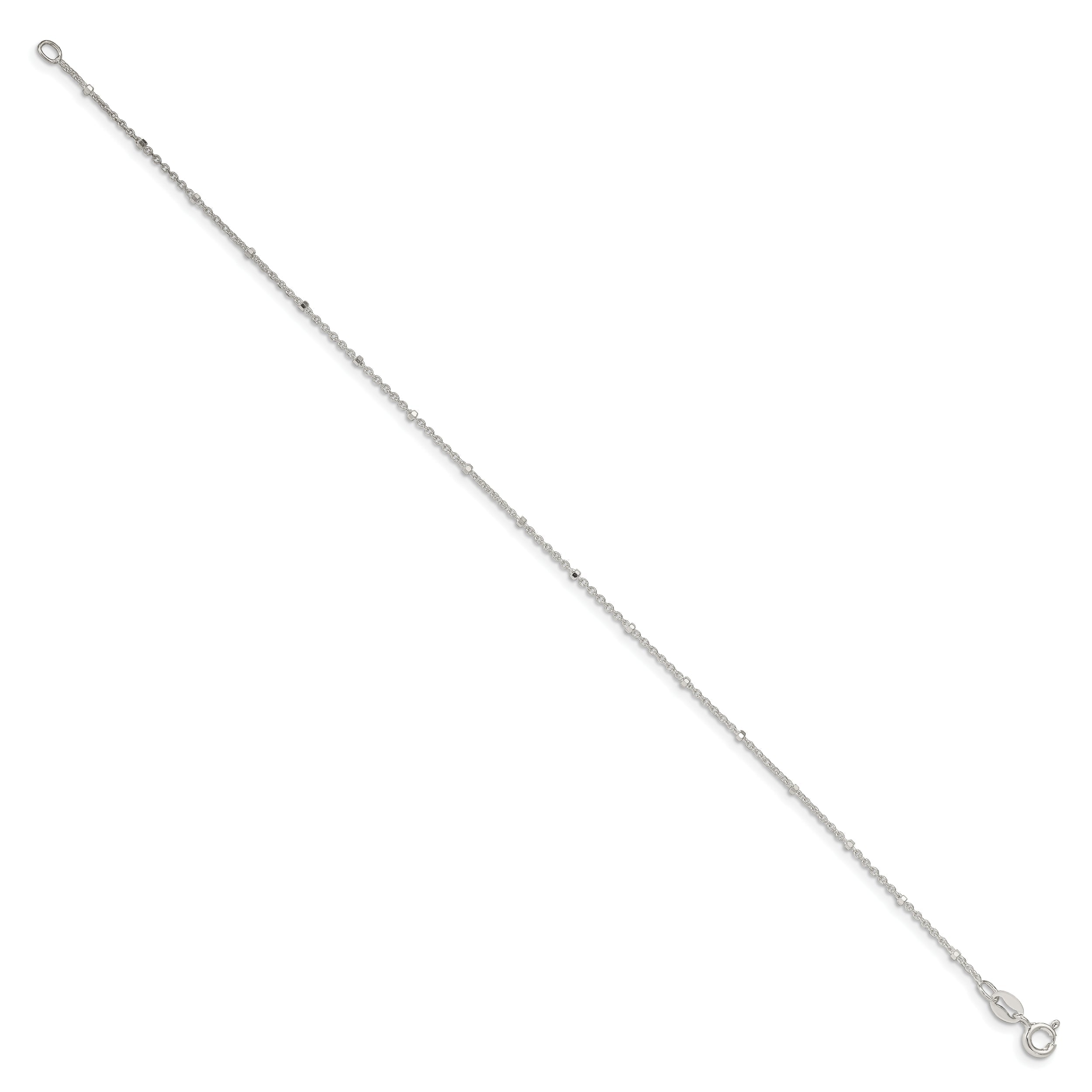 9 Inch Sterling Silver 1.25mm Rolo With Beads Chain Anklet