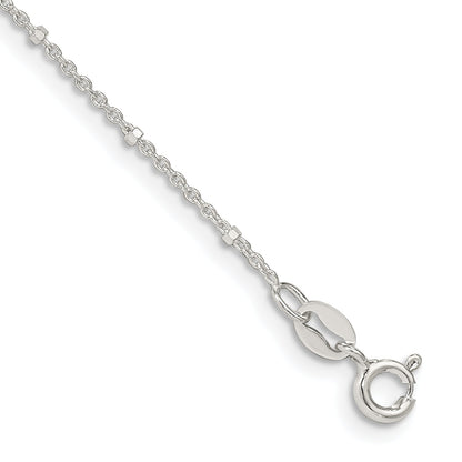 9 Inch Sterling Silver 1.25mm Rolo With Beads Chain Anklet
