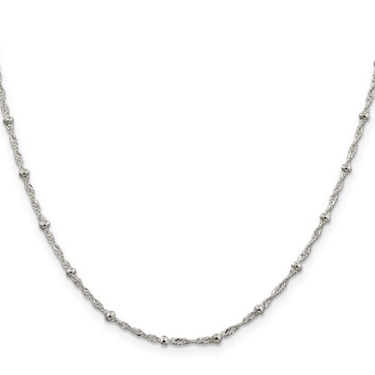 14 Inch Sterling Silver 2.5mm Singapore W/ Beads Chain Necklace