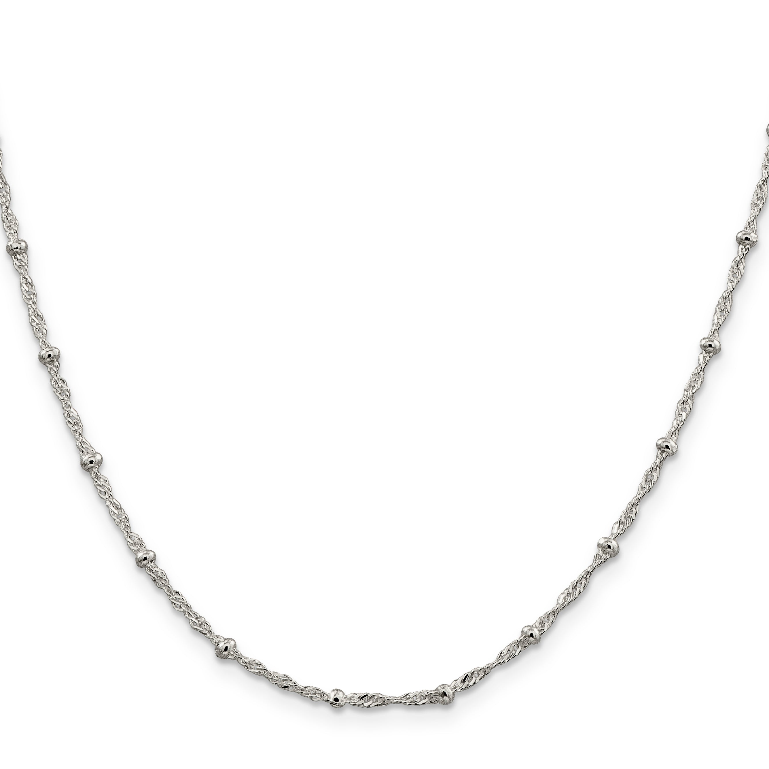 18 Inch Sterling Silver 2.5mm Singapore W/ Beads Chain Necklace