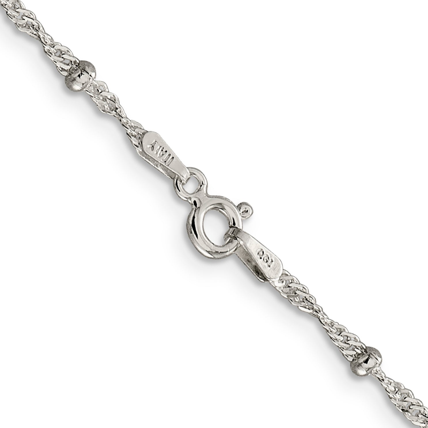 14 Inch Sterling Silver 2.5mm Singapore W/ Beads Chain Necklace