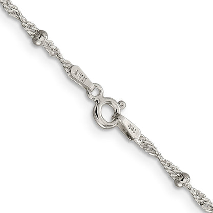 16 Inch Sterling Silver 2.5mm Singapore W/ Beads Chain Necklace