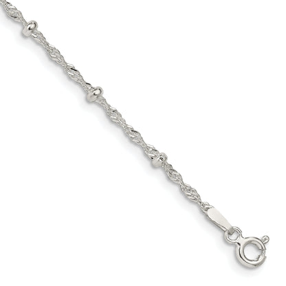 9 Inch Sterling Silver 2.5mm Singapore W/ Beads Chain Anklet