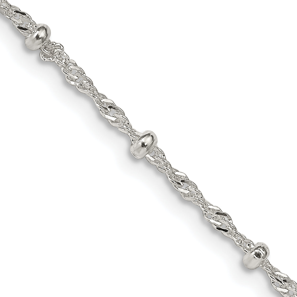 14 Inch Sterling Silver 2.5mm Singapore W/ Beads Chain Necklace