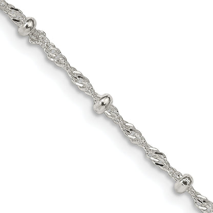 18 Inch Sterling Silver 2.5mm Singapore W/ Beads Chain Necklace