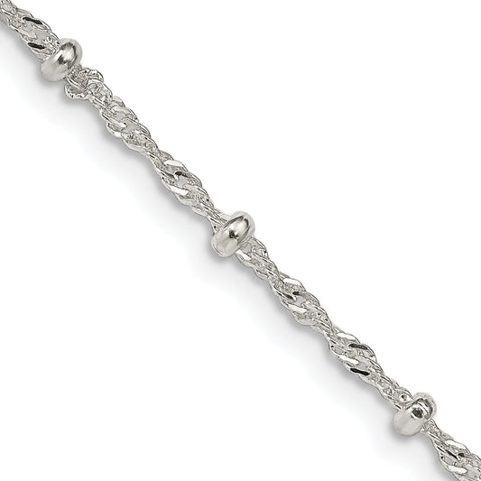 20 Inch Sterling Silver 2.5mm Singapore W/ Beads Chain Necklace