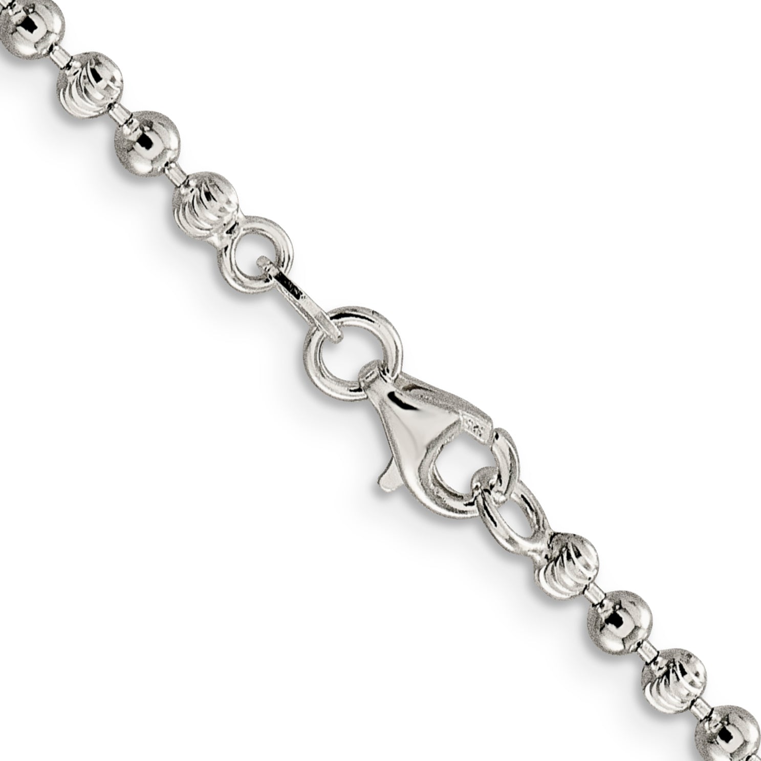 20 Inch Sterling Silver 3mm Fancy Beaded Chain Necklace