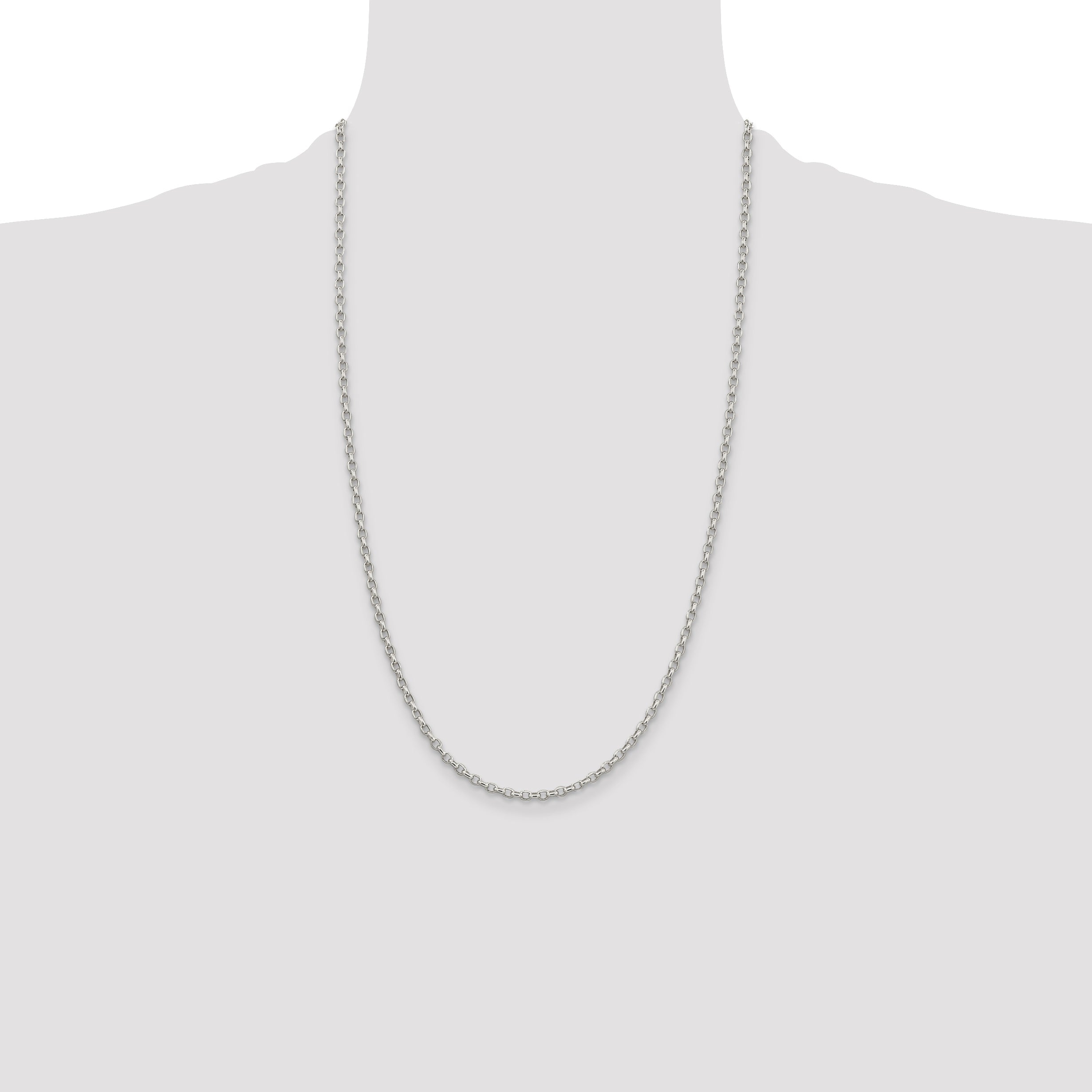 26 Inch Sterling Silver 2.75mm Oval Fancy Rolo Chain Necklace