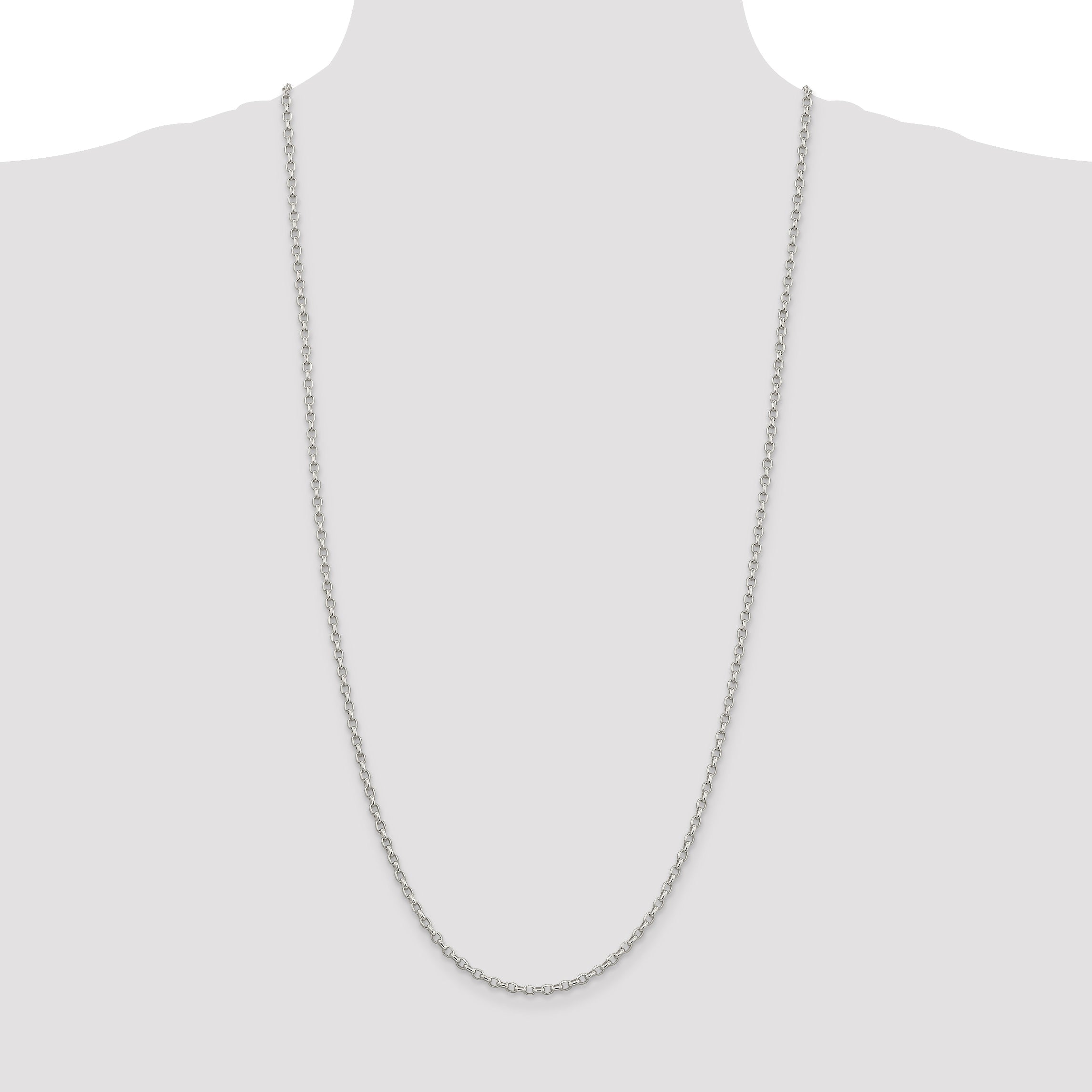 30 Inch Sterling Silver 2.75mm Oval Fancy Rolo Chain Necklace
