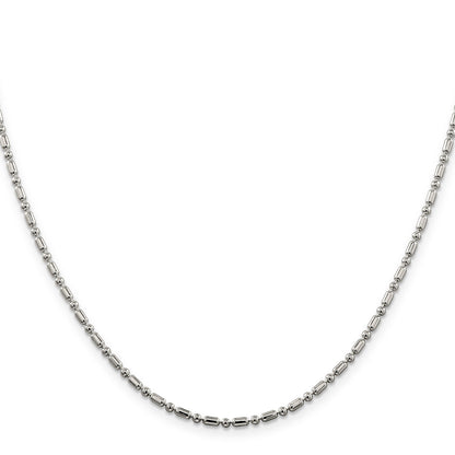 20 Inch Sterling Silver 2mm Fancy Beaded Chain Necklace