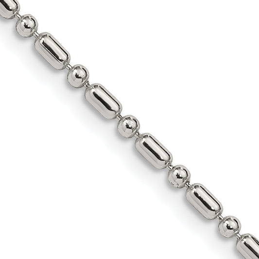 24 Inch Sterling Silver 2mm Fancy Beaded Chain Necklace