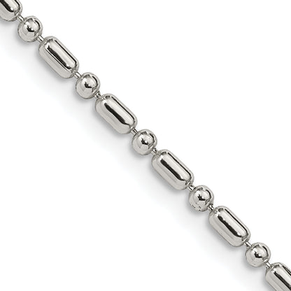 18 Inch Sterling Silver 2mm Fancy Beaded Chain Necklace