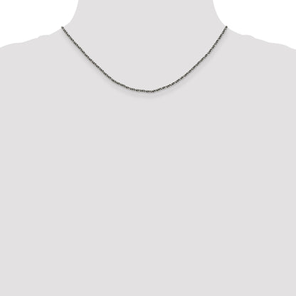 16 Inch Sterling Silver Ruthenium-Plated 1.7mm Twisted Tight Wheat Chain Necklace