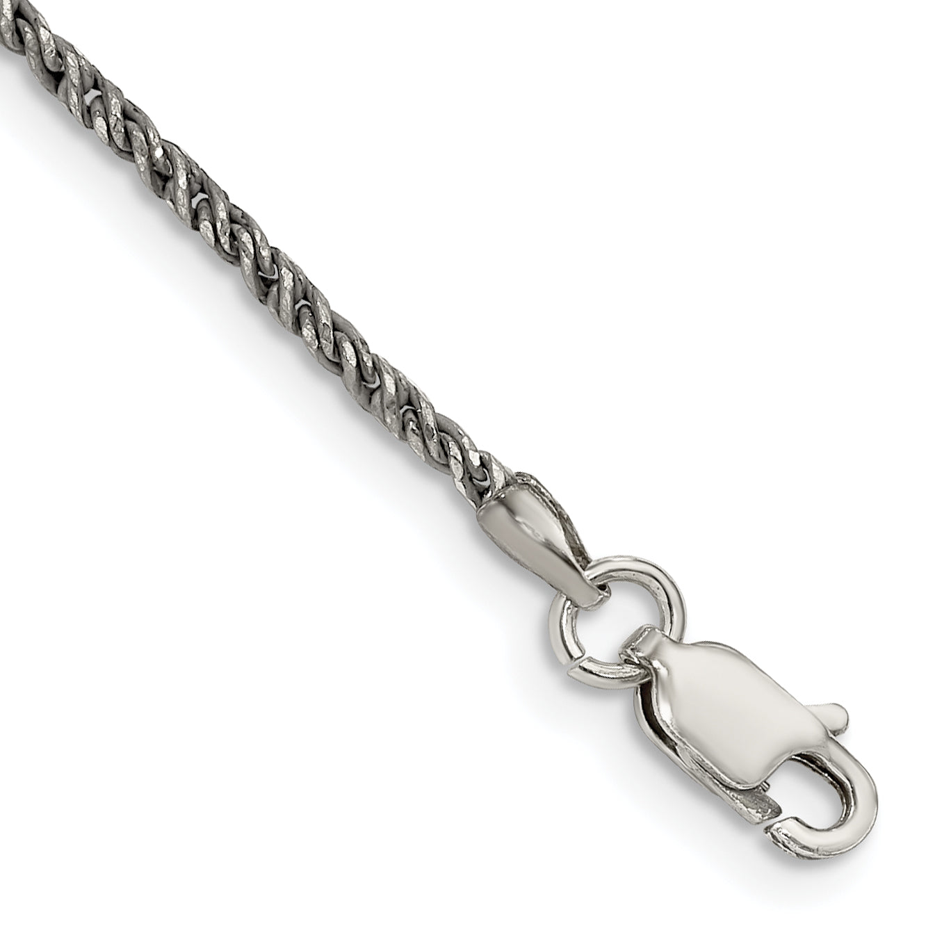 7 Inch Sterling Silver Ruthenium-Plated 1.7mm Twisted Tight Wheat Chain Bracelet