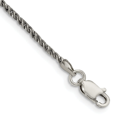 7 Inch Sterling Silver Ruthenium-Plated 1.7mm Twisted Tight Wheat Chain Bracelet