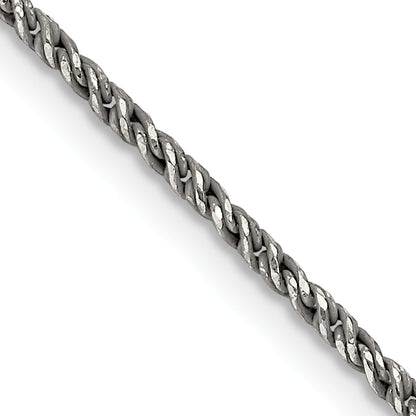 16 Inch Sterling Silver Ruthenium-Plated 1.7mm Twisted Tight Wheat Chain Necklace