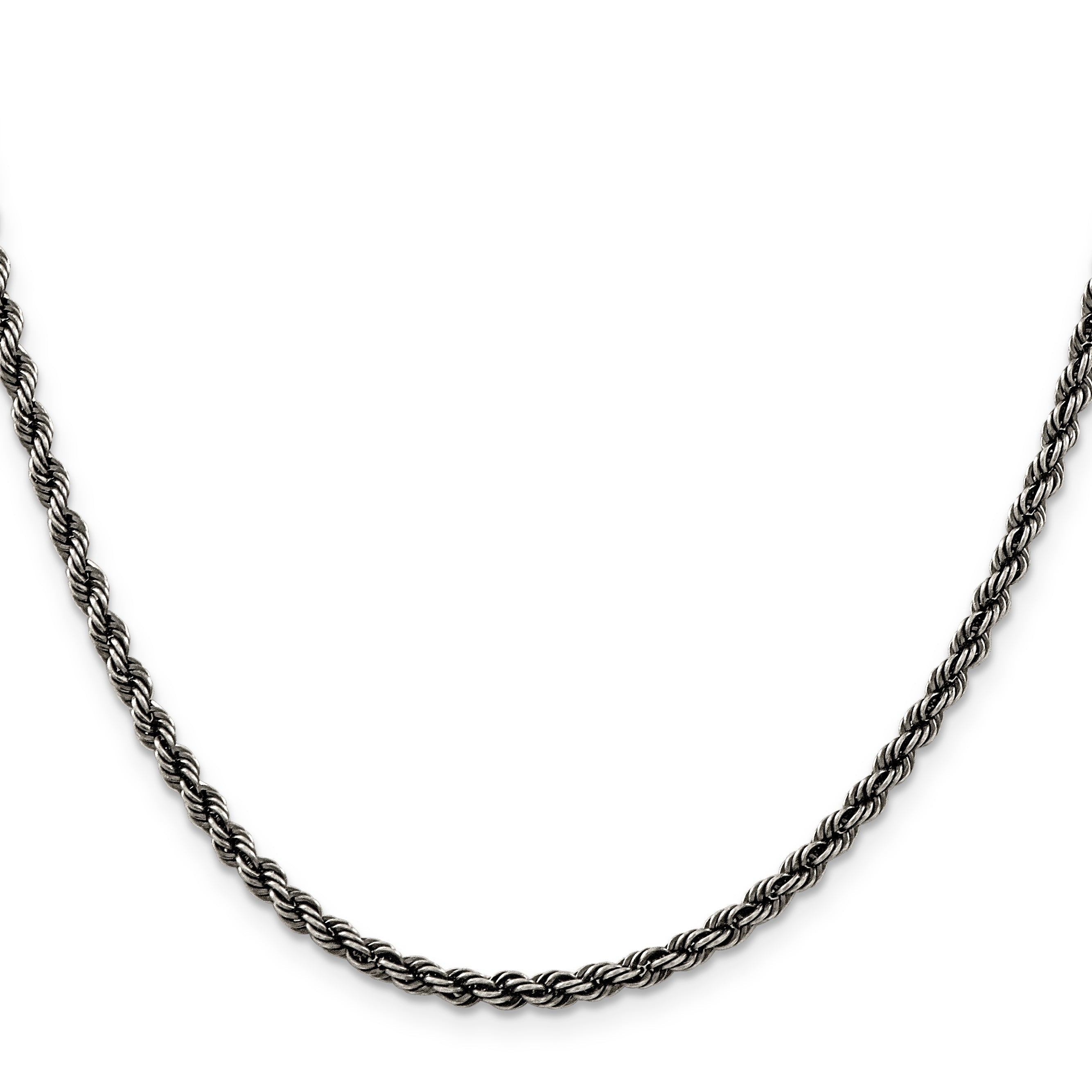 26 Inch Sterling Silver Ruthenium-Plated 3.4mm Rope Chain Necklace