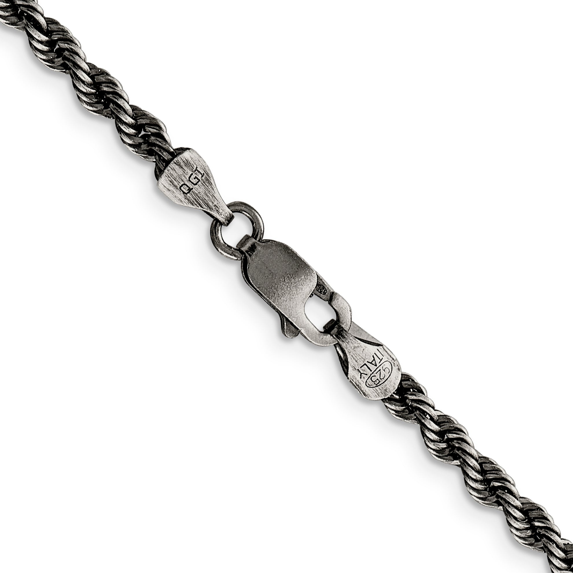 18 Inch Sterling Silver Ruthenium-Plated 3.4mm Rope Chain Necklace