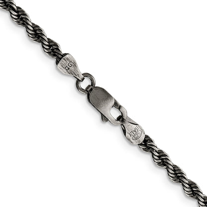 24 Inch Sterling Silver Ruthenium-Plated 3.4mm Rope Chain Necklace