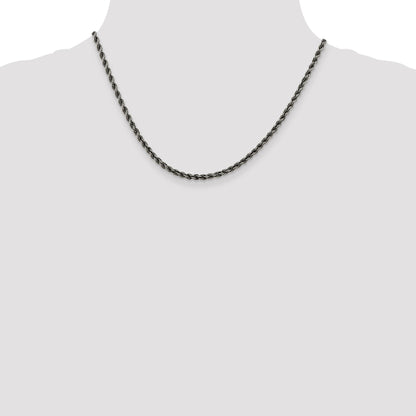 18 Inch Sterling Silver Ruthenium-Plated 3.4mm Rope Chain Necklace