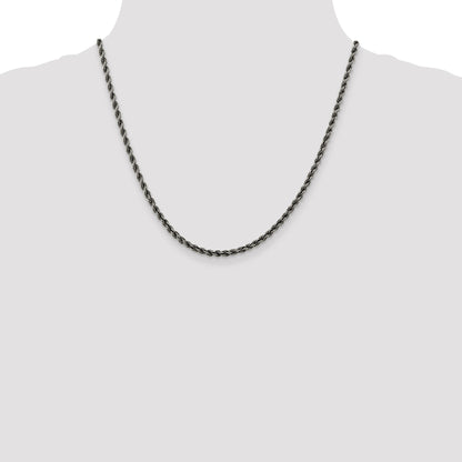 20 Inch Sterling Silver Ruthenium-Plated 3.4mm Rope Chain Necklace