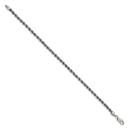 8 Inch Sterling Silver Ruthenium-plated 3.4mm Rope Chain Bracelet