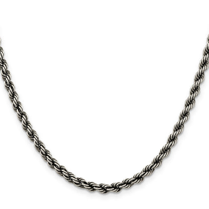 18 Inch Sterling Silver Ruthenium-Plated 4.5mm Rope Chain Necklace