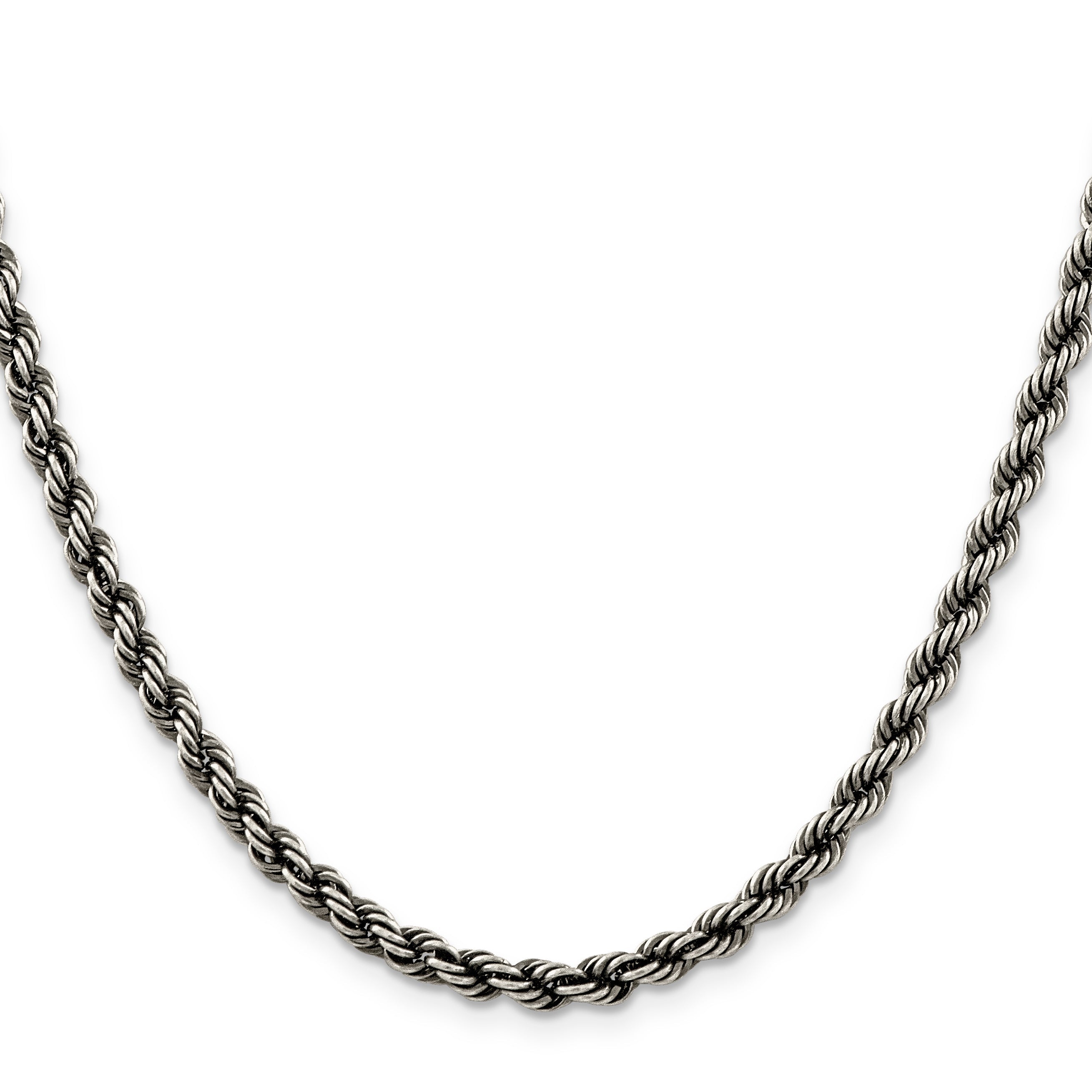 20 Inch Sterling Silver Ruthenium-Plated 4.5mm Rope Chain Necklace