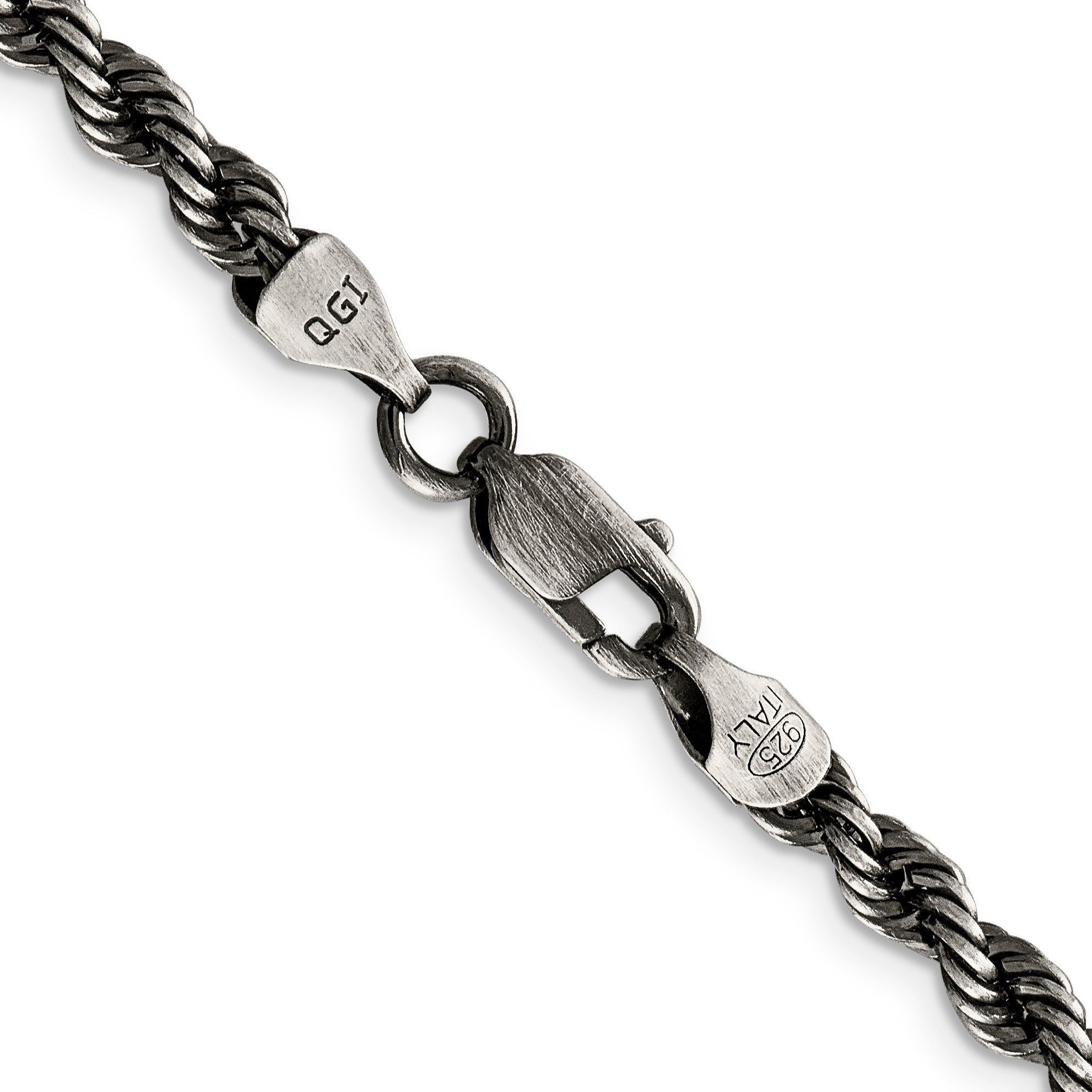 24 Inch Sterling Silver Ruthenium-Plated 4.5mm Rope Chain Necklace
