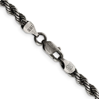 24 Inch Sterling Silver Ruthenium-Plated 4.5mm Rope Chain Necklace