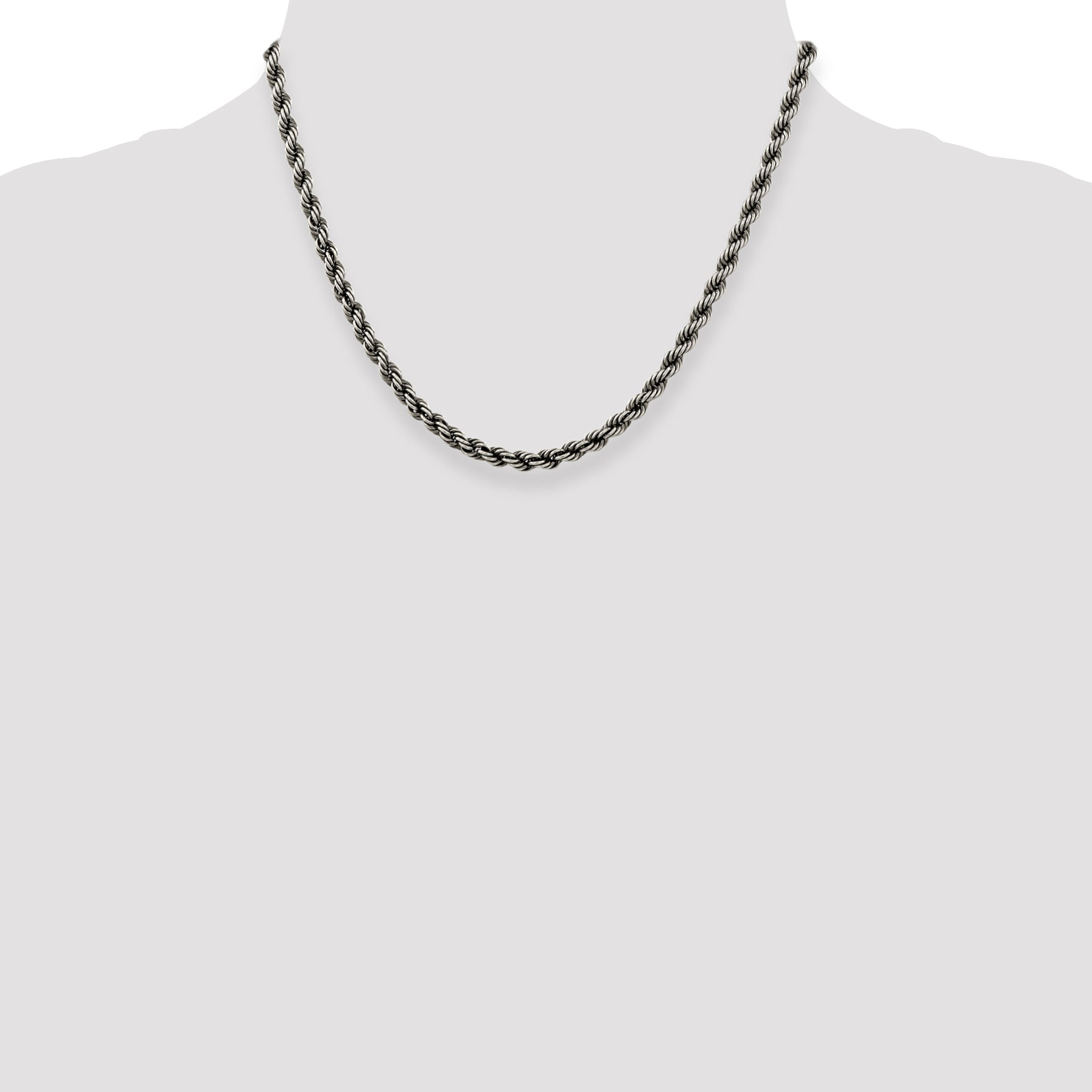 18 Inch Sterling Silver Ruthenium-Plated 4.5mm Rope Chain Necklace