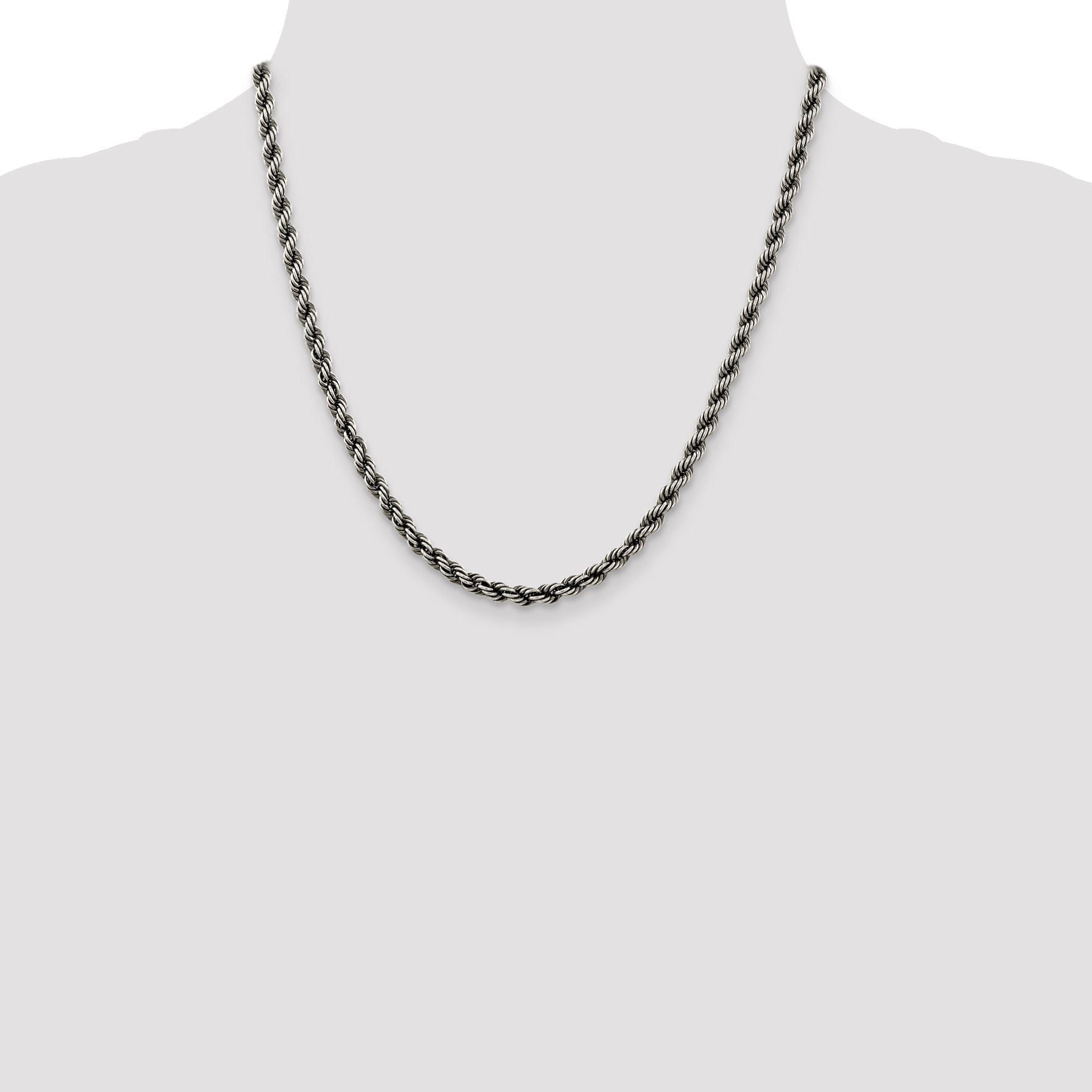 20 Inch Sterling Silver Ruthenium-Plated 4.5mm Rope Chain Necklace