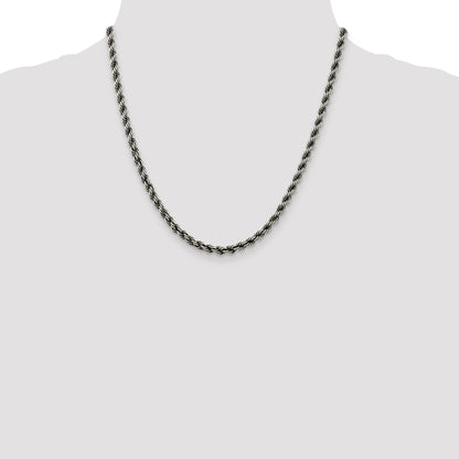 20 Inch Sterling Silver Ruthenium-Plated 4.5mm Rope Chain Necklace