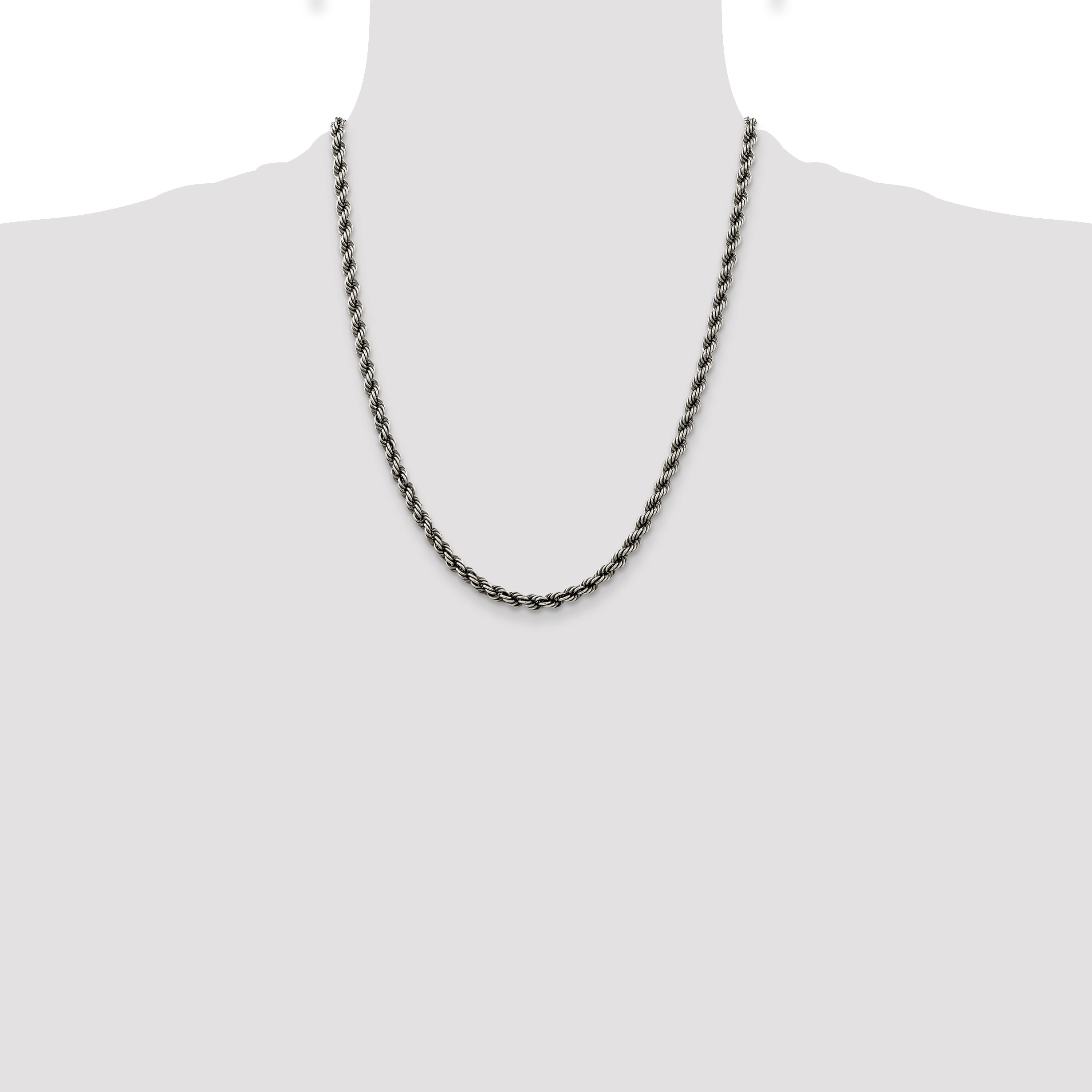 22 Inch Sterling Silver Ruthenium-Plated 4.5mm Rope Chain Necklace