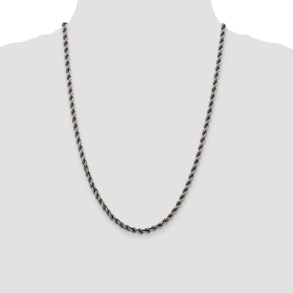24 Inch Sterling Silver Ruthenium-Plated 4.5mm Rope Chain Necklace
