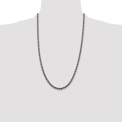 26 Inch Sterling Silver Ruthenium-Plated 4.5mm Rope Chain Necklace