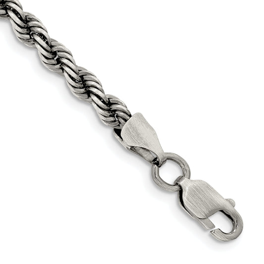 8 Inch Sterling Silver Ruthenium-plated 4.5mm Rope Chain Bracelet