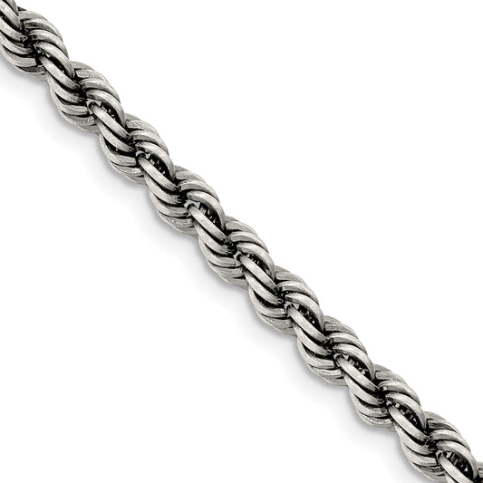 20 Inch Sterling Silver Ruthenium-Plated 4.5mm Rope Chain Necklace