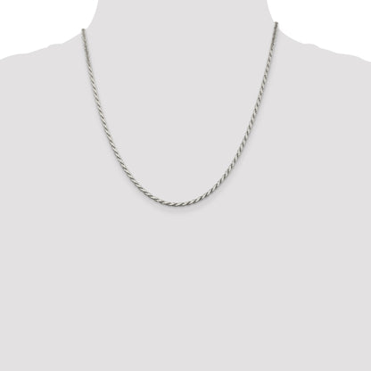 20 Inch Sterling Silver 2.5mm Flat Rope Chain Necklace