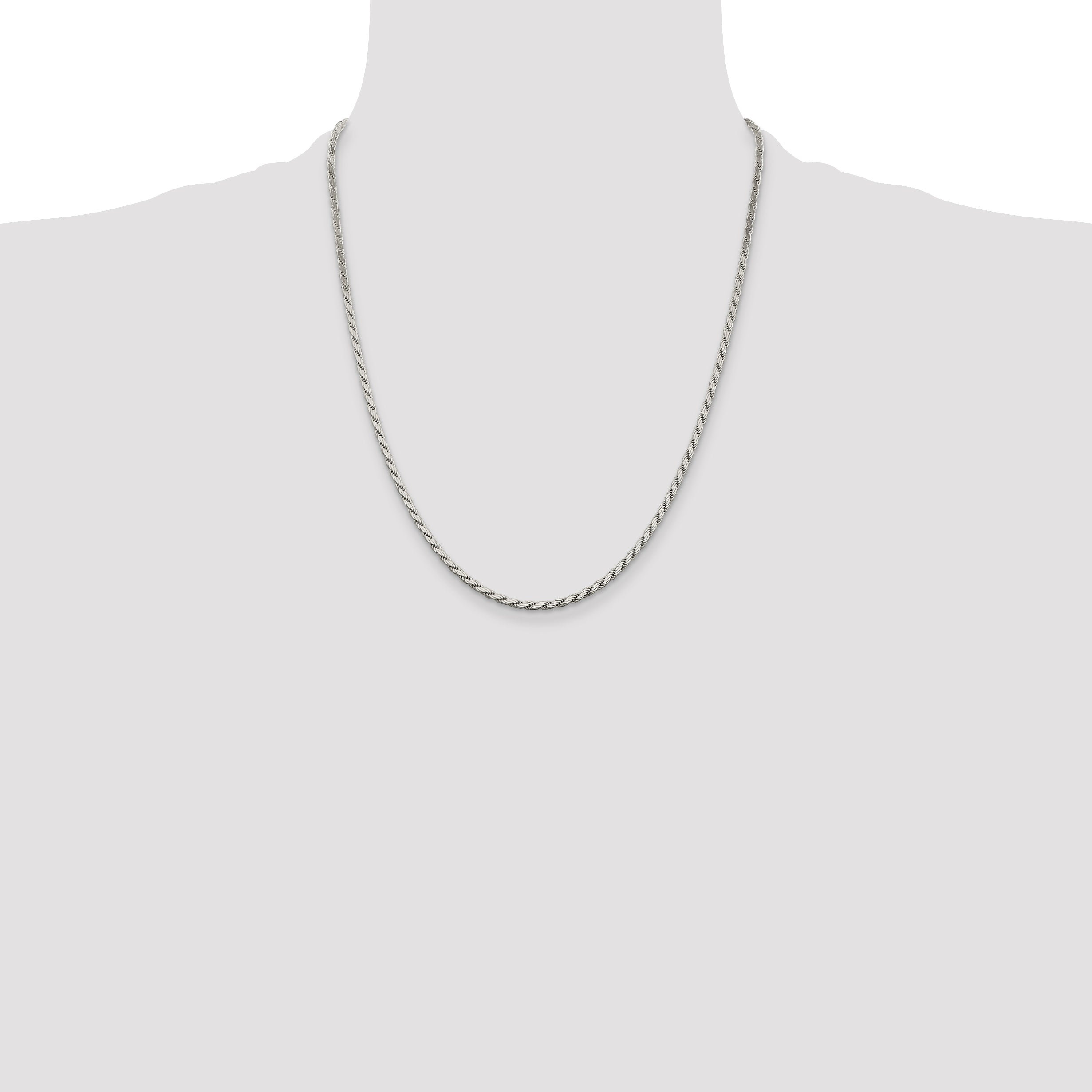22 Inch Sterling Silver 2.5mm Flat Rope Chain Necklace
