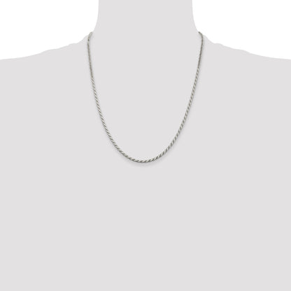 22 Inch Sterling Silver 2.5mm Flat Rope Chain Necklace