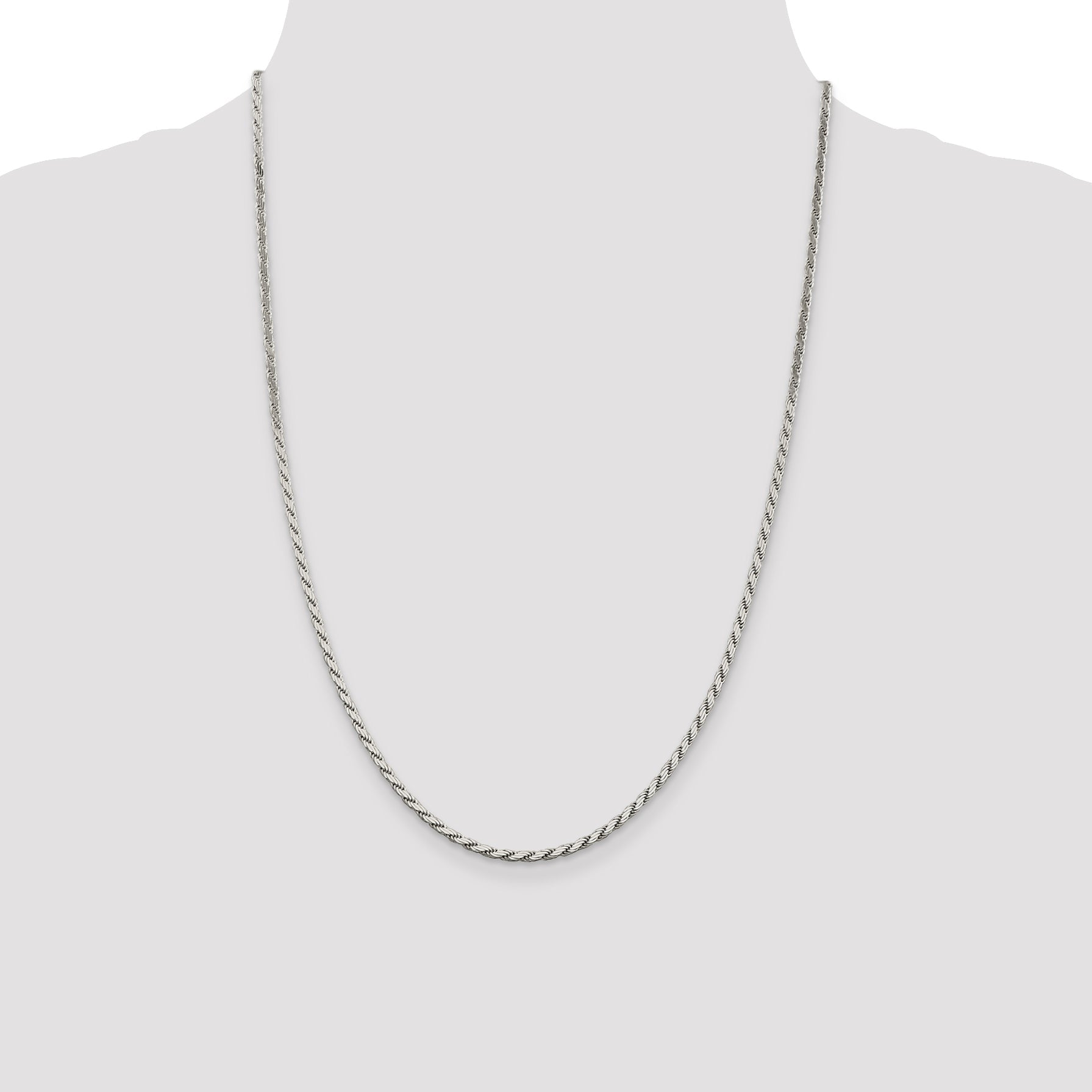 24 Inch Sterling Silver 2.5mm Flat Rope Chain Necklace