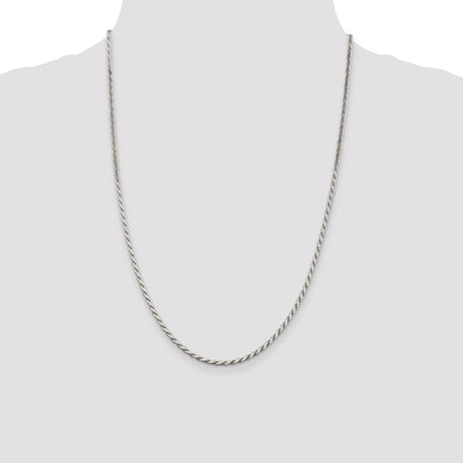 24 Inch Sterling Silver 2.5mm Flat Rope Chain Necklace